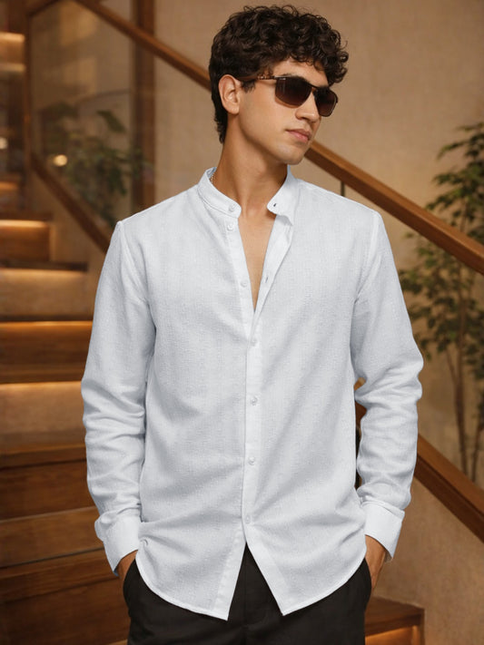 Self Jacquard White Full Sleeve Shirt