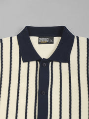 Cream Venice Stripes Flat-Knit Half-Sleeve Polo Shirt