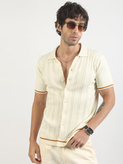 Cream Las Vegas Flat-Knit Half-Sleeve Polo Shirt
