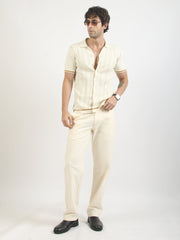 Cream Las Vegas Flat-Knit Half-Sleeve Polo Shirt