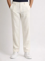 Elastic Linen White Trouser