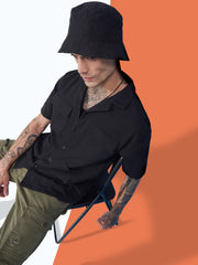 Cargo Pocket Black Half Sleeve Shirt
