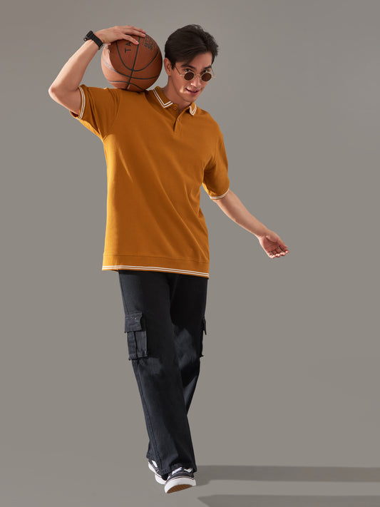 Triple Tuck Mustard Oversized Half Sleeve Polo T-Shirt