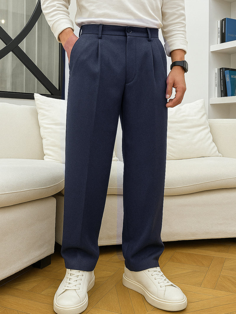 Navy korean elastic trousers for men