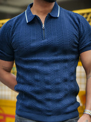 Ribknit Navy Polo Half Sleeve T-Shirt