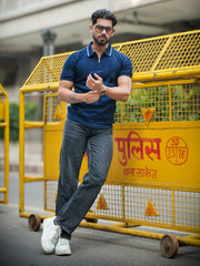 Ribknit Navy Polo Half Sleeve T-Shirt