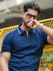 Ribknit Navy Polo Half Sleeve T-Shirt