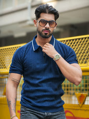 Ribknit Navy Polo Half Sleeve T-Shirt