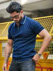 Ribknit Navy Polo Half Sleeve T-Shirt