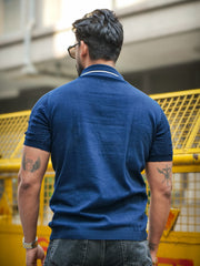 Ribknit Navy Polo Half Sleeve T-Shirt
