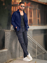Double Pocket Navy Full Sleeve Shacket