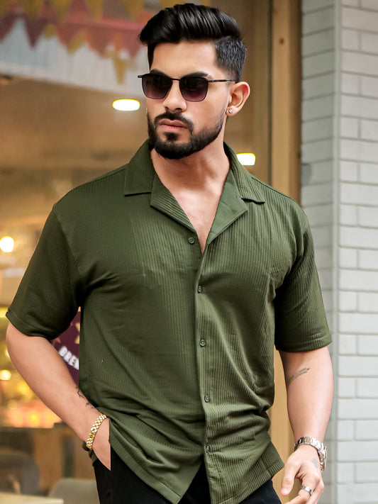 Elliot Knit Olive Lycra Half Sleeve Shirt