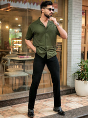 Elliot Knit Olive Lycra Half Sleeve Shirt