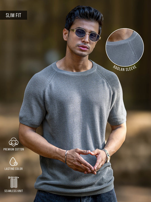 Interloop Flatknit Grey Half Sleeve T-Shirt