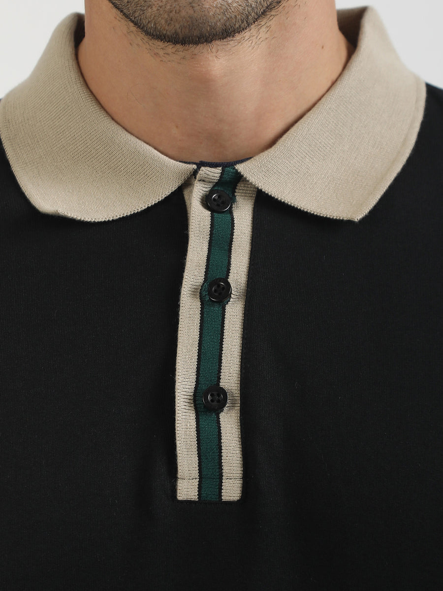 Collar Contrast Black Half Sleeve Polo T-Shirt