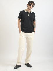 Collar Contrast Black Half Sleeve Polo T-Shirt