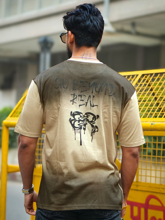 Spray Print Biscuit Half Sleeve T-Shirt