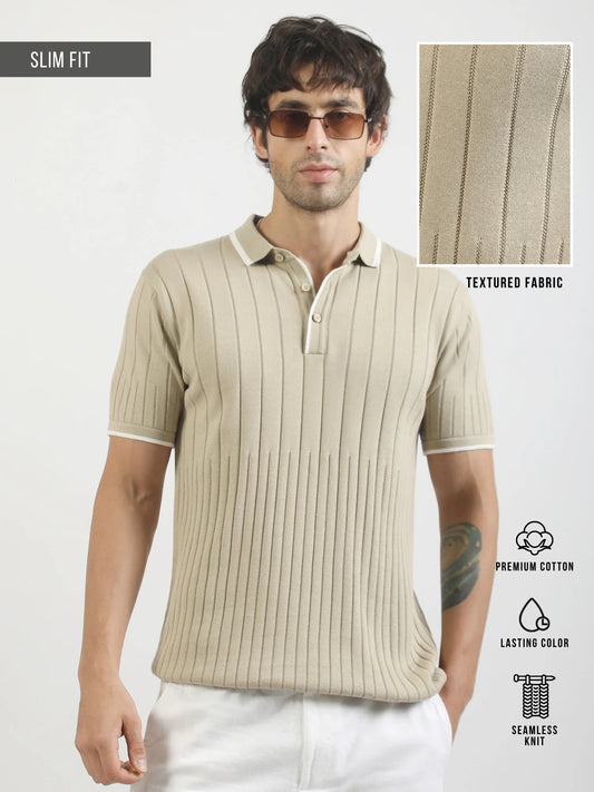 Biscuit Stockholm Flat-Knit Half Sleeve Polo T-Shirt