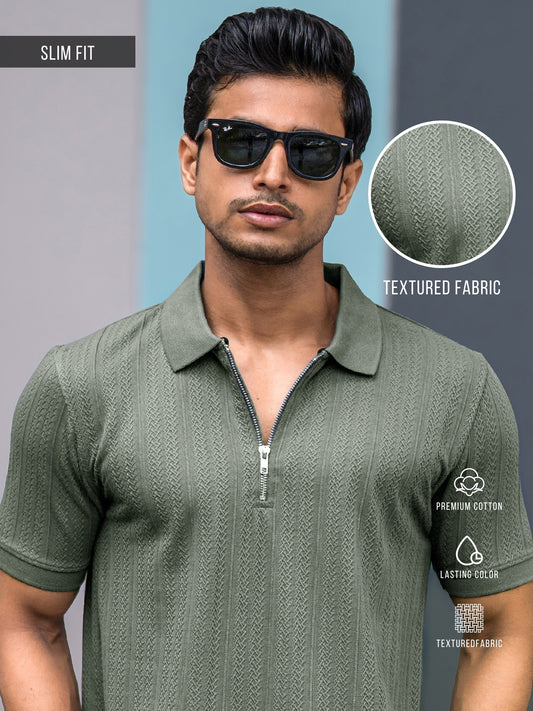 Ozone Dusty Green Half Sleeve Polo T-Shirt