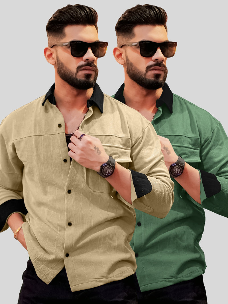 Berly green full sleeve brooklyn knit & biscuit shirt for men