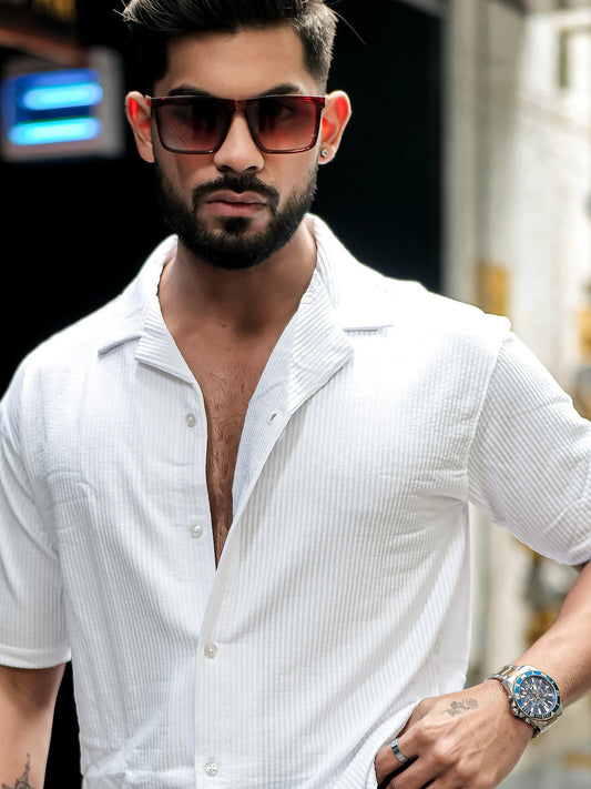 Elliot Knit White Lycra Half Sleeve Shirt