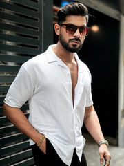 Elliot Knit White Lycra Half Sleeve Shirt