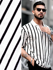 Popcorn Knit White Polo Half Sleeve T-Shirt