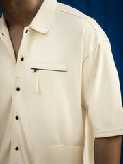 Cream Down Pocket Half Sleeve Shirt
