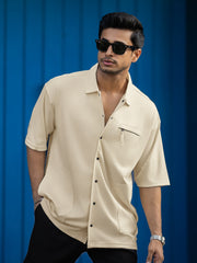 Cream Down Pocket Half Sleeve Shirt