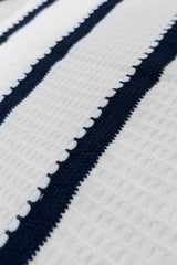 Popcorn Knit Vertical Stripe White Half Sleeve Shirt