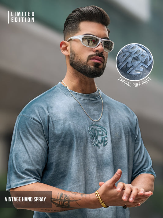 Acid Spray Blue Half Sleeve T-Shirt