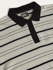 Neutral Stripe Grey, Black Half Sleeve Polo T-Shirt