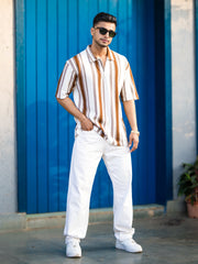 Barcode Half Zipper Brown Polo Half Sleeve T-Shirt