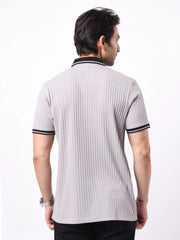 DropKnit Contrast Silver Grey Half Sleeve Polo T-Shirt