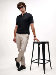 Luxe Knit Black Half Sleeve Polo Tshirt