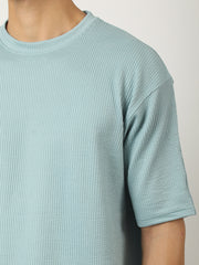 Seersucker Light Blue Half Sleeve T-Shirt
