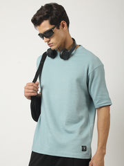 Seersucker Light Blue Half Sleeve T-Shirt