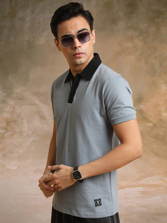 Plain Light Grey Polo Half Sleeve T-Shirt