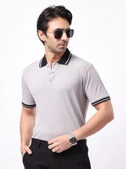 DropKnit Contrast Silver Grey Half Sleeve Polo T-Shirt