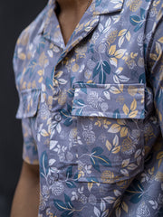 Double Pocket Multicolor Flower Printed Half Sleeve Shirt