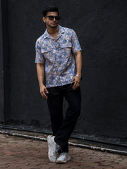 Double Pocket Multicolor Flower Printed Half Sleeve Shirt