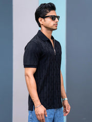 Stone Wave Black Half Sleeve Polo T-Shirt