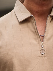 Brooklyn Half Zipper Beige Polo Half Sleeve T-Shirt