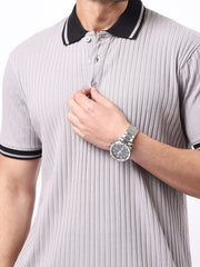DropKnit Contrast Silver Grey Half Sleeve Polo T-Shirt