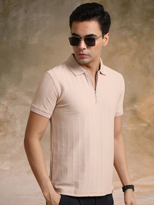 Matrix Knit Butterscotch Half Sleeve Polo T-Shirt