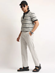 Neutral Stripe Grey, Black Half Sleeve Polo T-Shirt