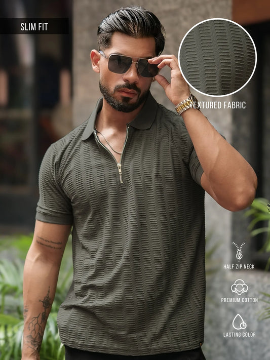 Matrix Knit Dark Grey Half Sleeve Polo T-Shirt