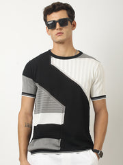 Sheernet FlatKnit Cotton Black Half Sleeve T-Shirt