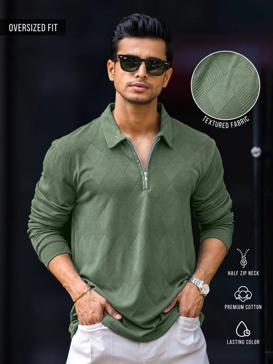 Rhombus Hunter Green Full Sleeve Polo T-Shirt