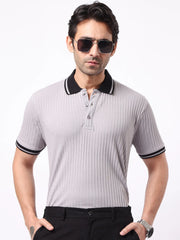 DropKnit Contrast Silver Grey Half Sleeve Polo T-Shirt